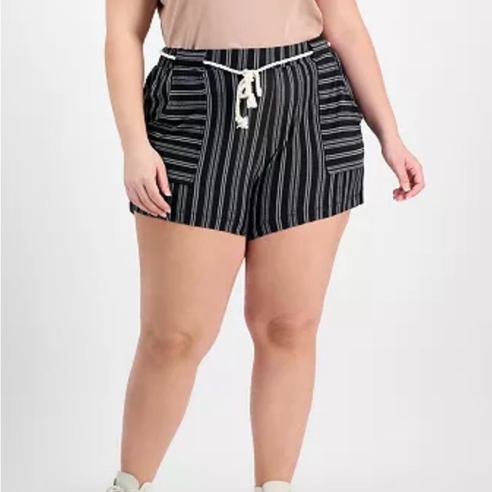 Derek Heart Trendy Plus Size Striped Rope-Belt Shorts